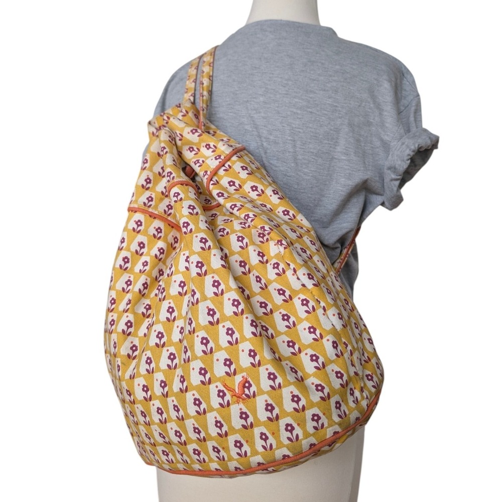 American Eagle Outfitters Floral Print Drawstring Backpack Bag Yellow Pink